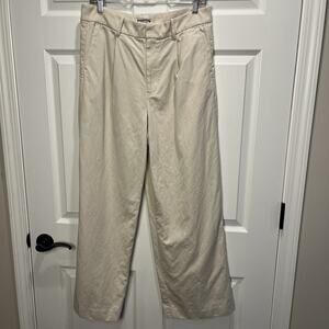 Madewell Slouchy Straight Pants Women 8 Beige Twill Chino Pockets Linen Wide Leg